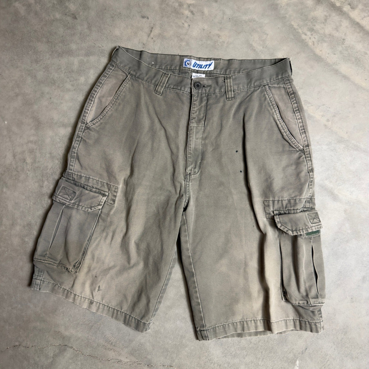 Utility Cargo Shorts Mens 34 Gray Green Baggy