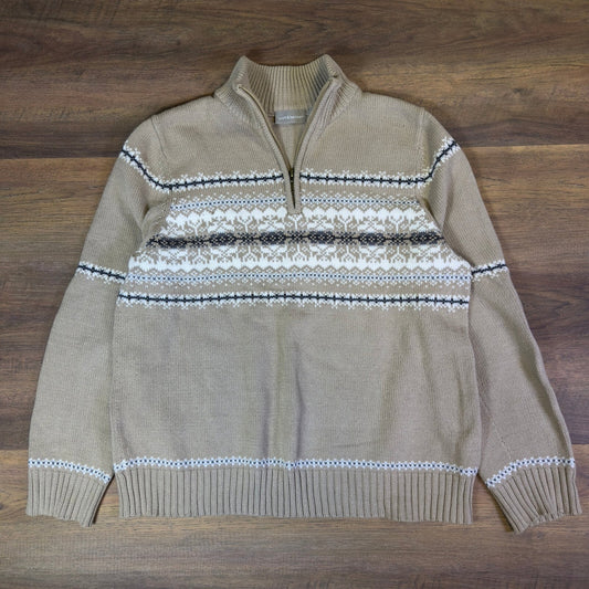 Croft & Barrow Fair Isle Quarter Zip Sweater Tan Nordic Ski