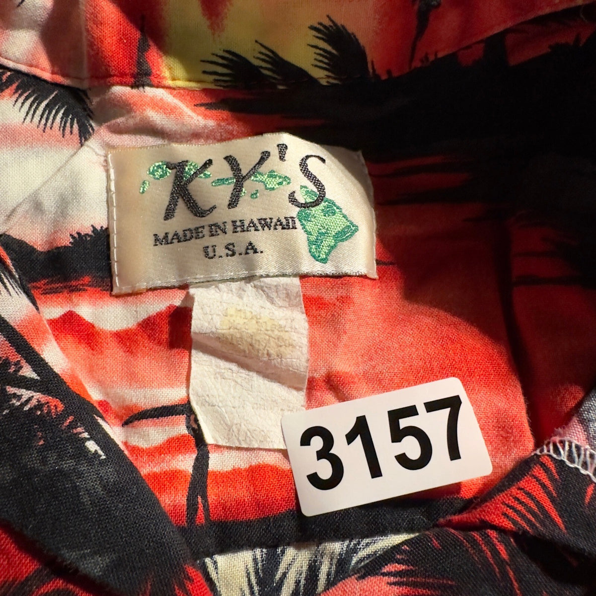 Vintage KY'S Hawaiian Shirt Mens XL Red Sunset Palm Tree