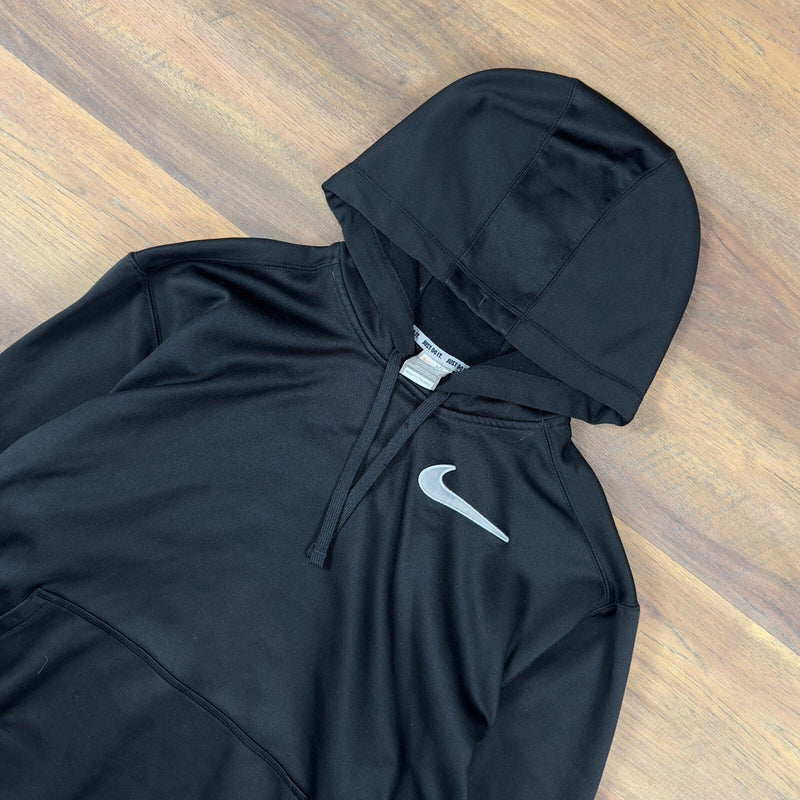 Y2K Nike Therma Fit Hoodie Mens XL Black Silver Tag Swoosh