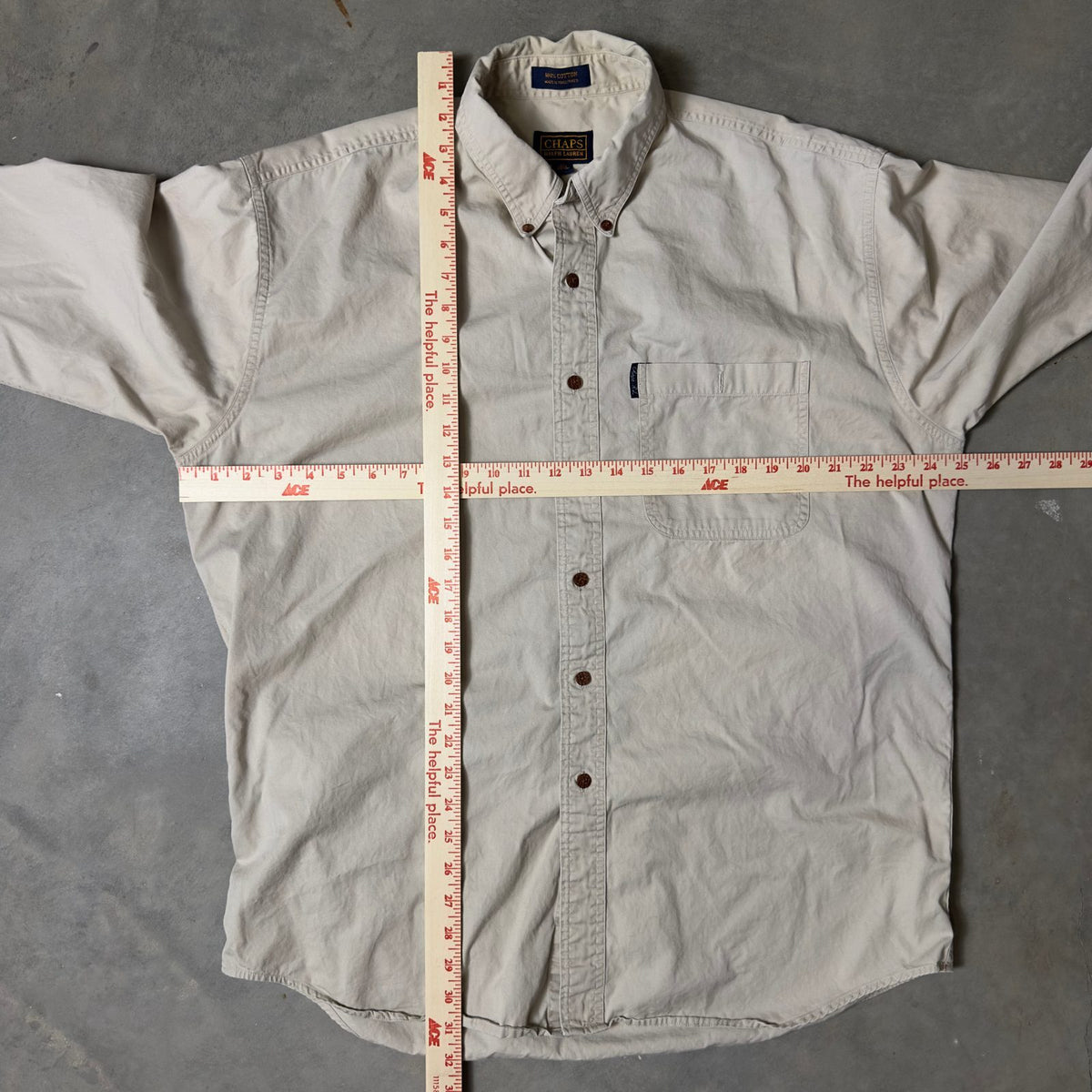 Chaps Ralph Lauren Shirt Mens 16.5 Beige Cotton
