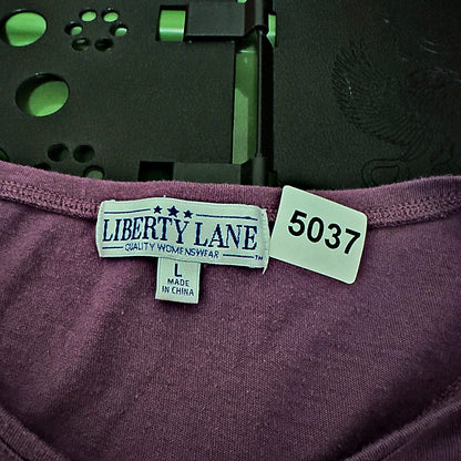 Liberty Lane Embroidered Floral Henley Top Womens L Purple