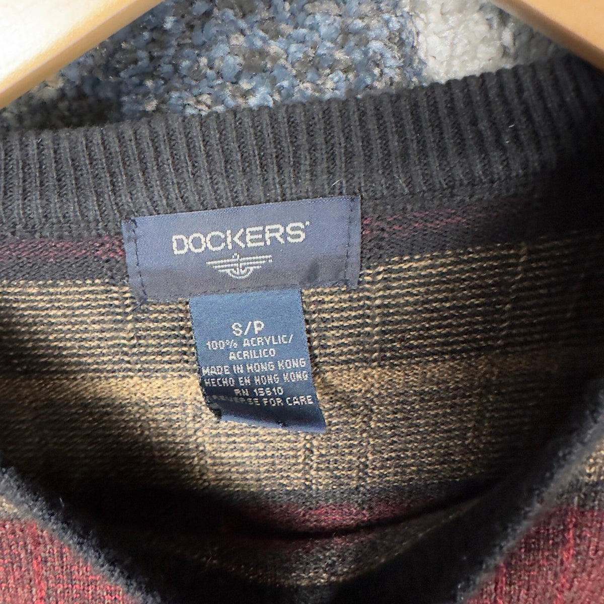 Vintage Dockers Striped Crewneck Sweater Mens S Burgundy Tan