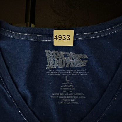 Back to the Future Tee Womens L Blue V-Neck Graphic