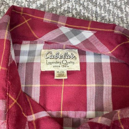 Cabela's Plaid Button Down Shirt Mens XL Burgundy Outdoor