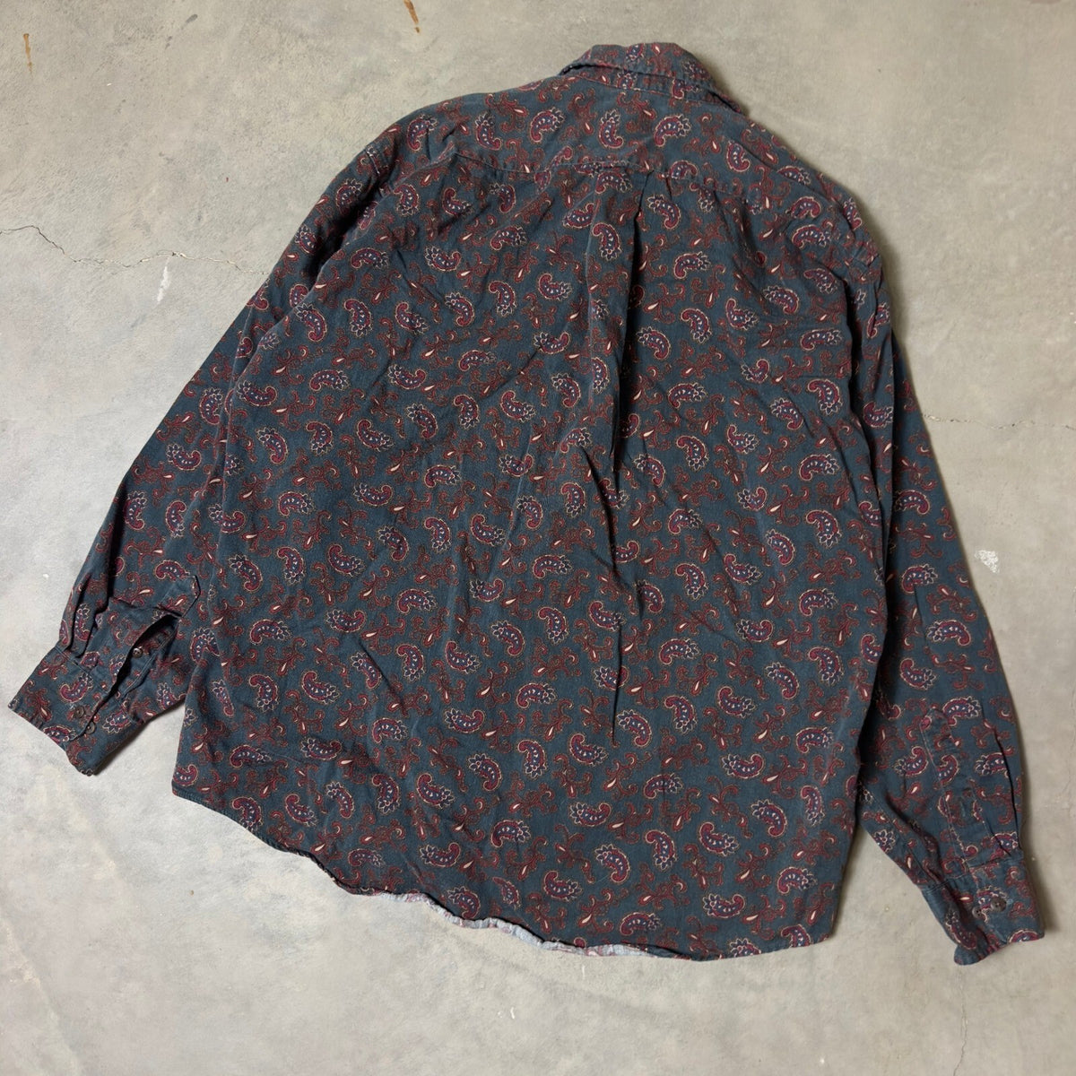 Vintage Lands End Paisley Button Down Shirt Mens XL Navy 90s Heritage Preppy