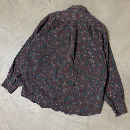Vintage Lands End Paisley Button Down Shirt Mens XL Navy 90s Heritage Preppy