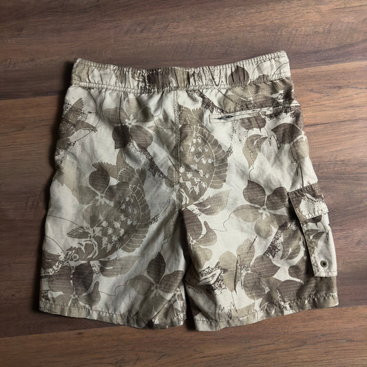 Merona Board Shorts Mens S Tan Cream Tropical Floral Surf
