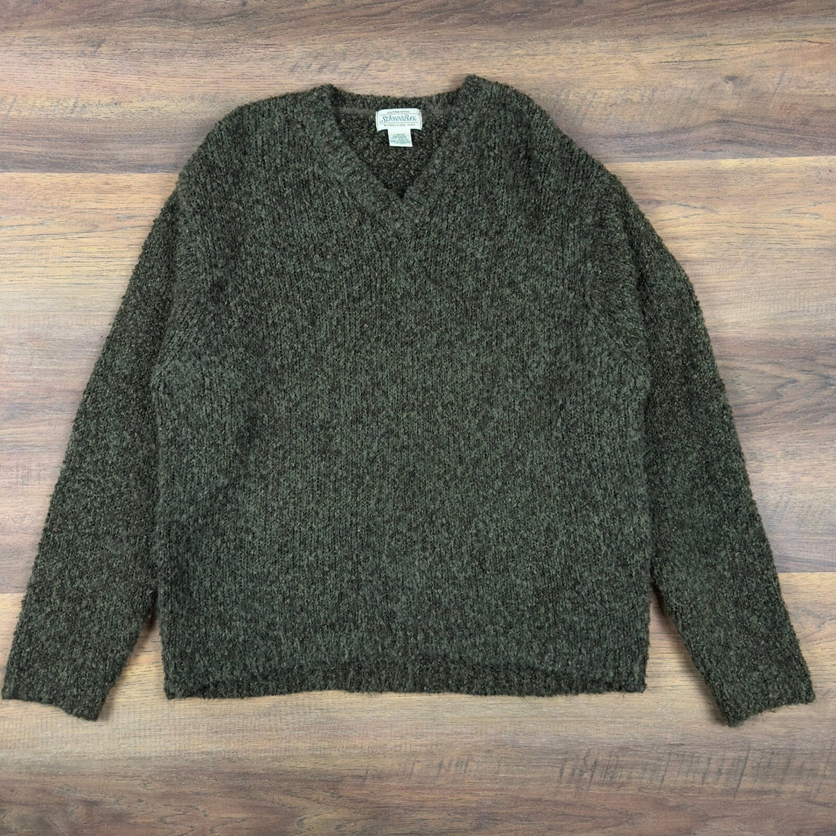 Vintage 90s St Johns Bay V-Neck Sweater Mens L Olive Boucle