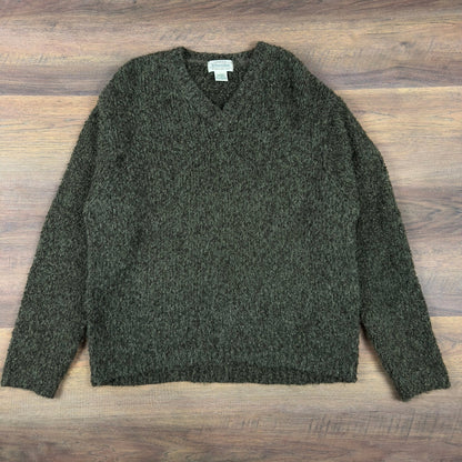 Vintage 90s St Johns Bay V-Neck Sweater Mens L Olive Boucle