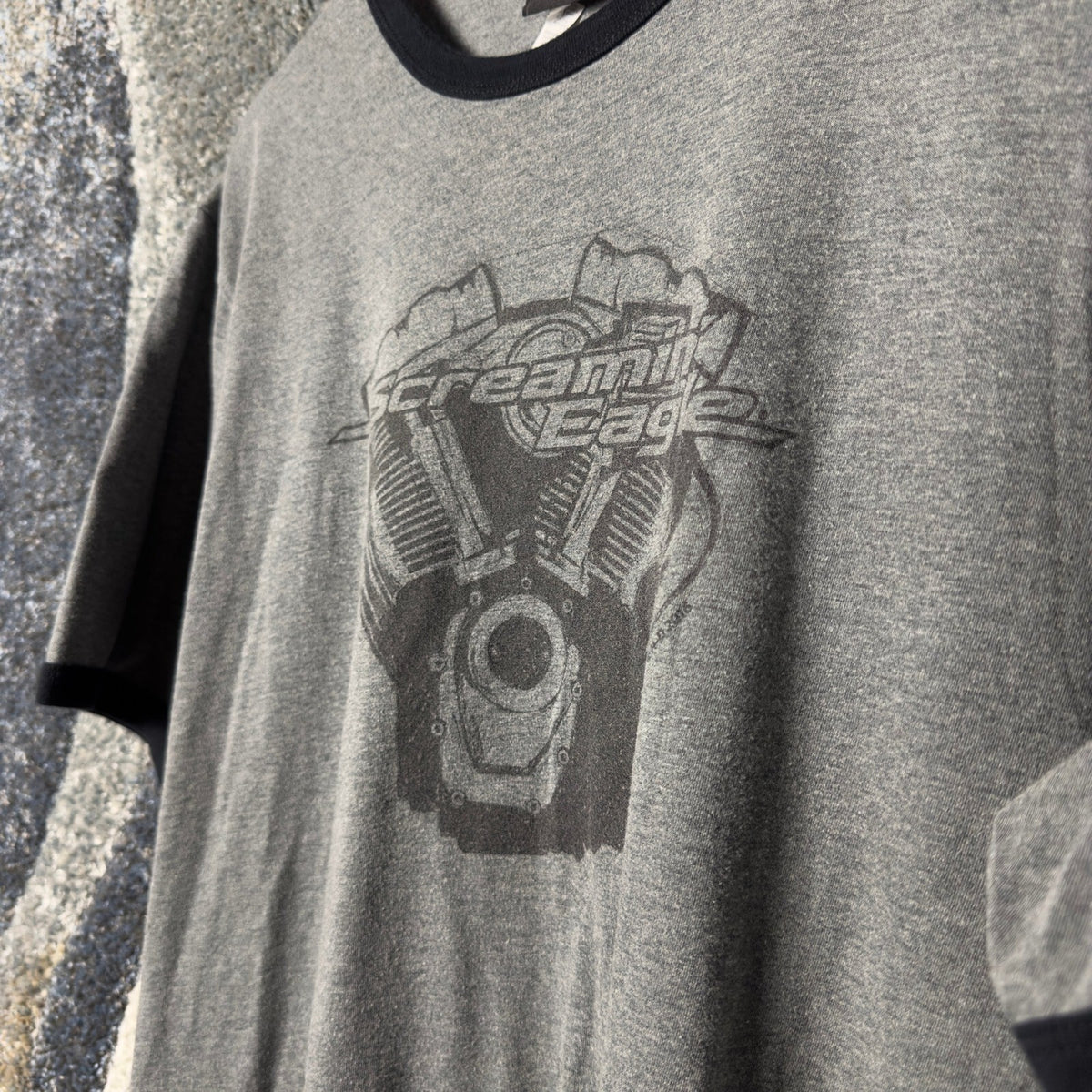 Harley Davidson Screamin Eagle Ringer Tee Mens XL Gray Black