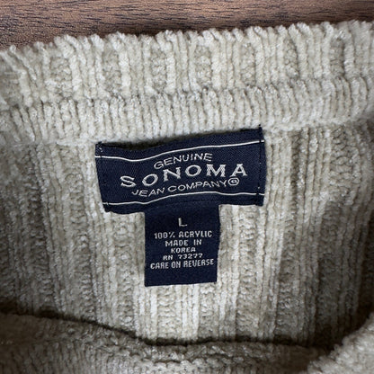 Vintage Ribbed Chenille Sweater Tan Beige Black Striped Y2K