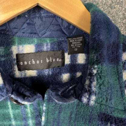 Vintage Anchor Blue Fleece Plaid Shirt Mens S Blue Green