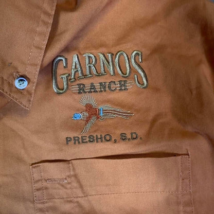 Garno's Ranch Embroidered Button Down Shirt Men XL Orange Workwear