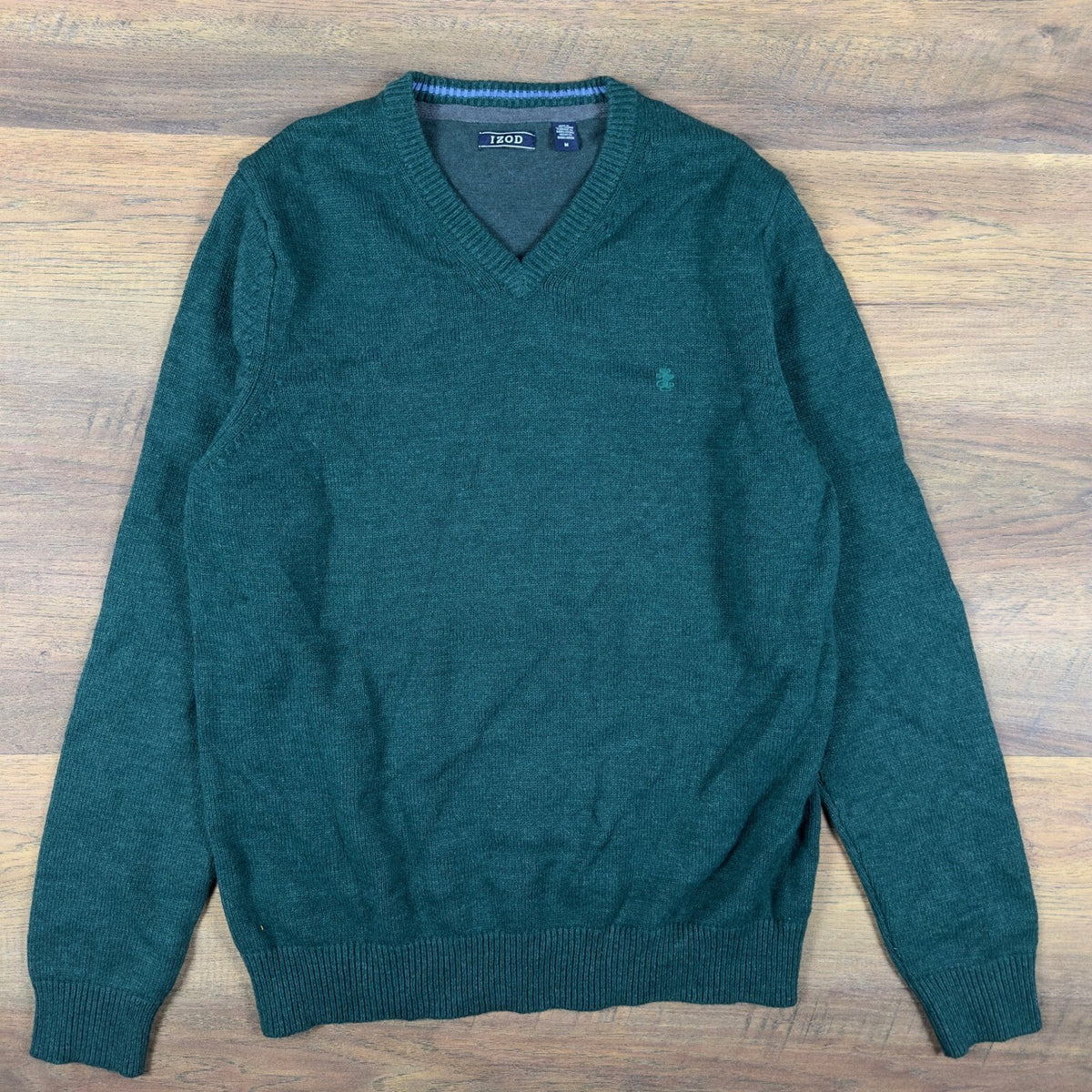 IZOD V-Neck Sweater Mens M Forest Green Marl Knit Ivy League