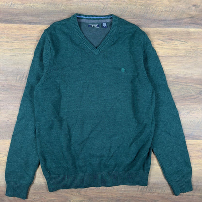 IZOD V-Neck Sweater Mens M Forest Green Marl Knit Ivy League