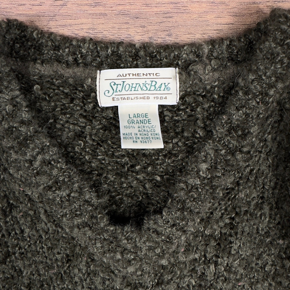Vintage 90s St Johns Bay V-Neck Sweater Mens L Olive Boucle