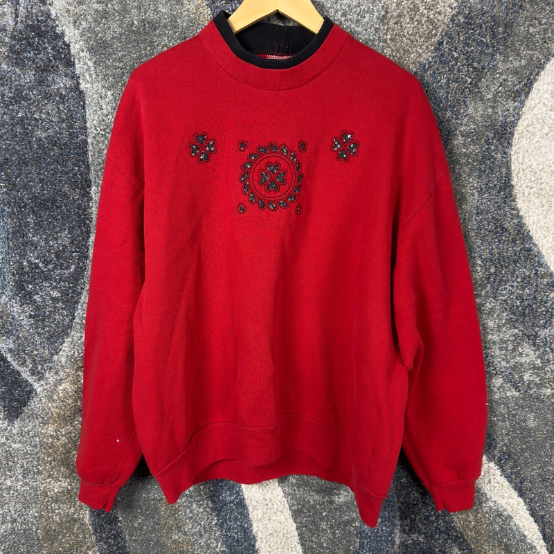 Vintage 90s Jerzees Embroidered Sweatshirt Womens XL Red