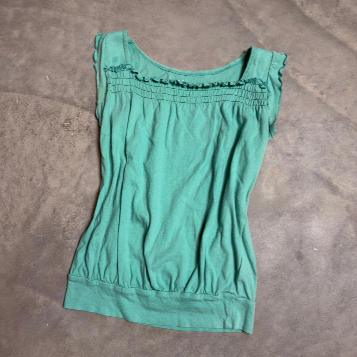 Y2K Old Navy Smocked Ruffle Tank Top Womens Large Teal Green Boho Fairycore