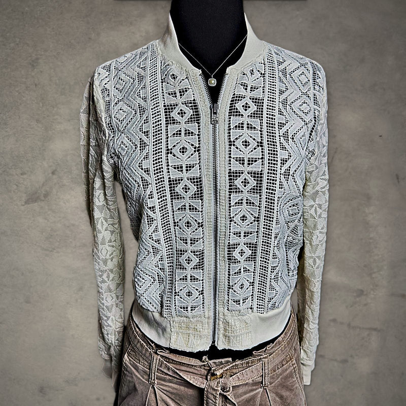 Hollister Lace Bomber Jacket Womens S Cream Cropped Boho