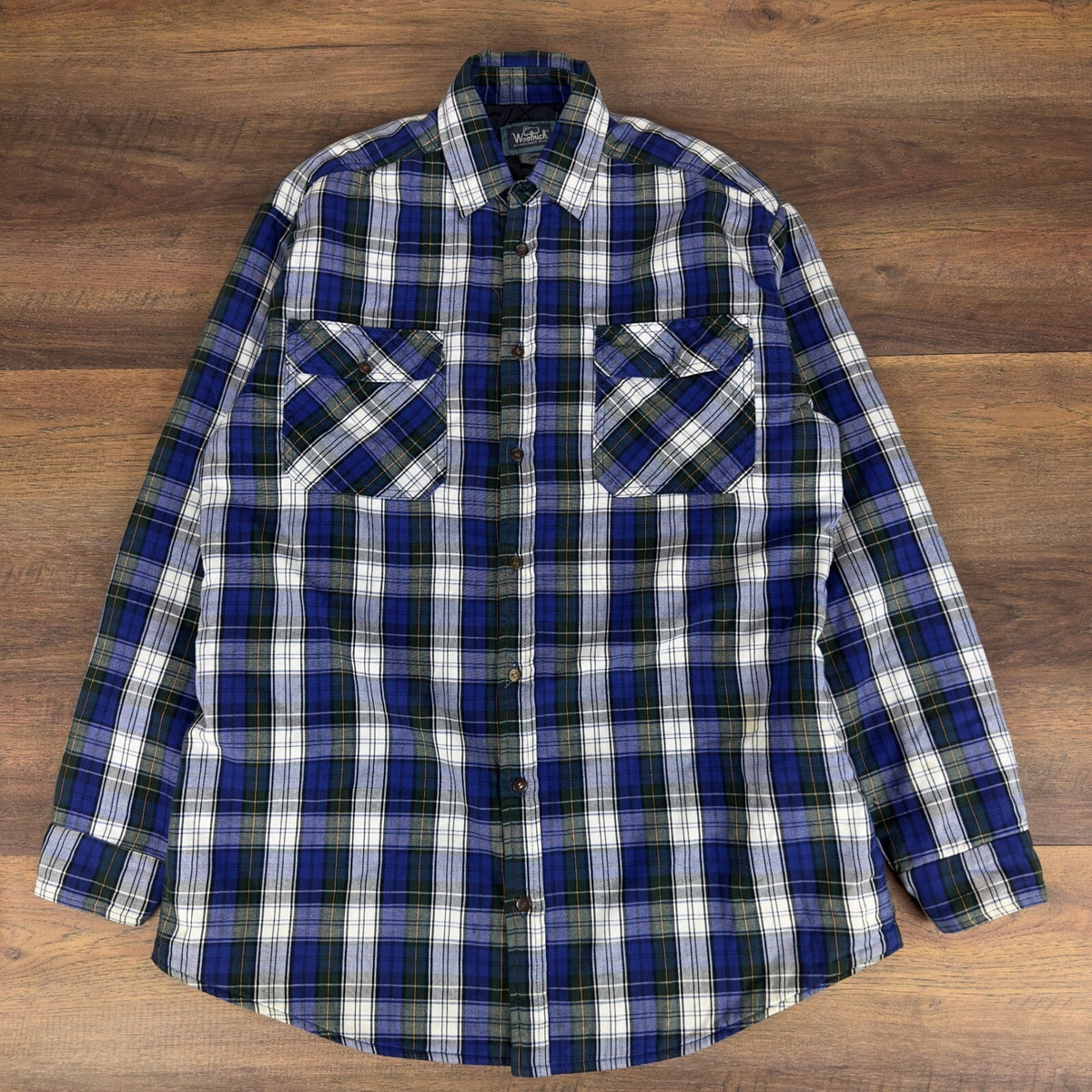Vintage Woolrich Quilted Flannel Shirt Jacket Mens Large Blue Plaid Insulated