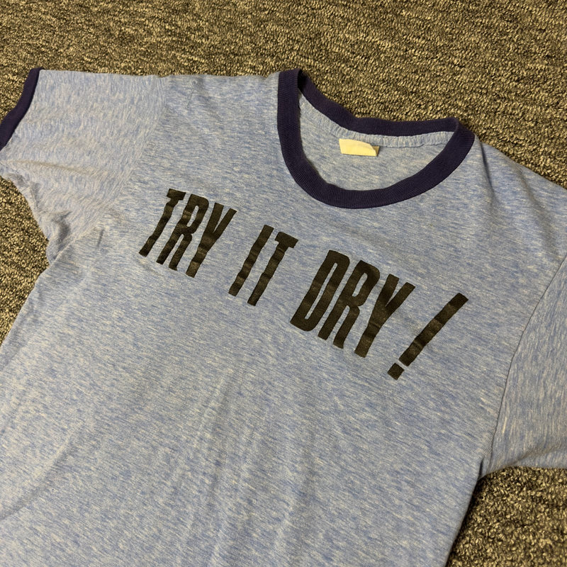 Vintage 1972 Spruce Ringer Tee Try It Dry Medium Blue
