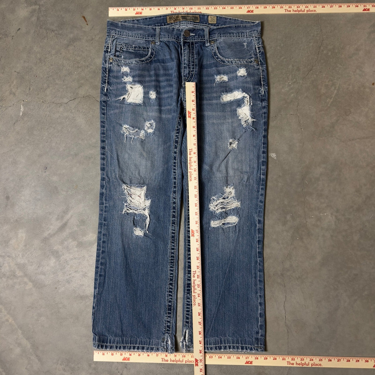 BKE Carter Distressed Jeans Mens 36x32 Blue Y2K Baggy Streetwear Grunge