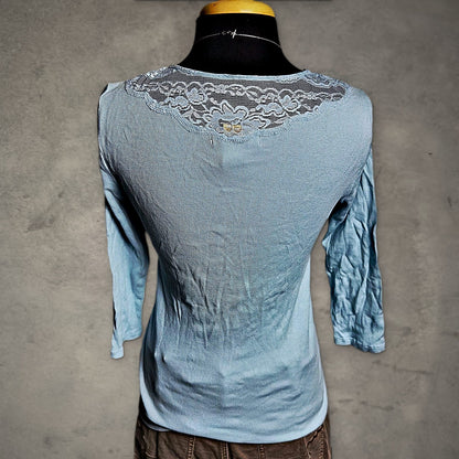 Naturelle by RXB Lace Henley Top Womens L Light Blue