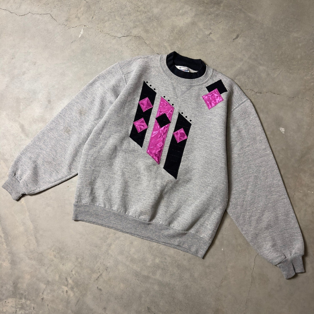 Vintage Jerzees Sweatshirt Womens Medium Gray 90s Geometric