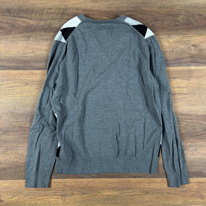 Y2K Express Argyle V-Neck Sweater Mens M Grey Black White
