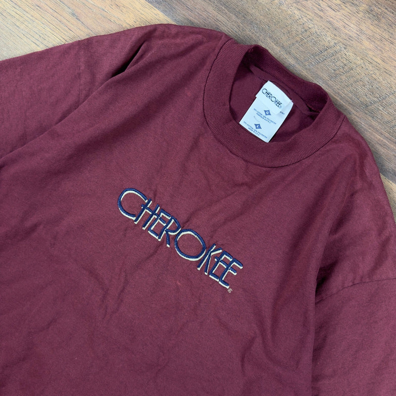 Vintage Cherokee Maroon Embroidered Logo T-Shirt Mens L 90s