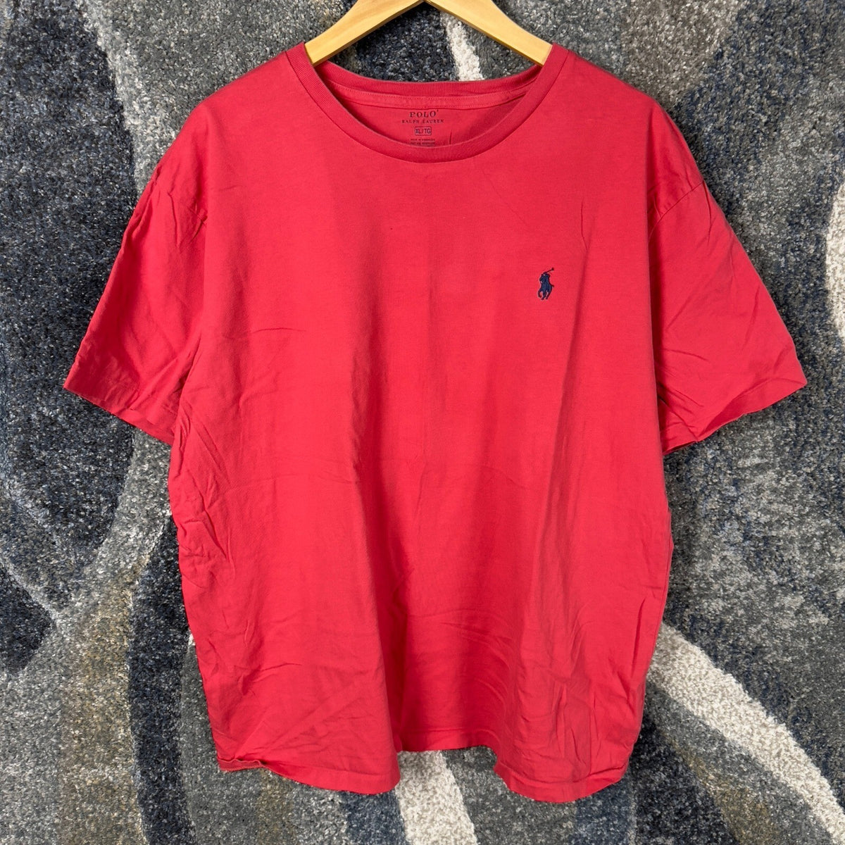 Polo Ralph Lauren T-Shirt Mens XL Red Crew Neck Navy Pony