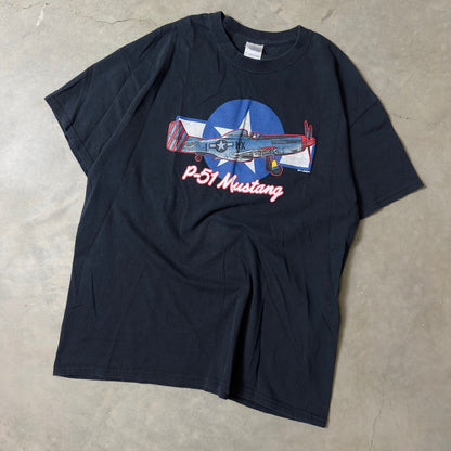 Gildan P-51 Mustang Graphic T-Shirt Mens L Black Aviation