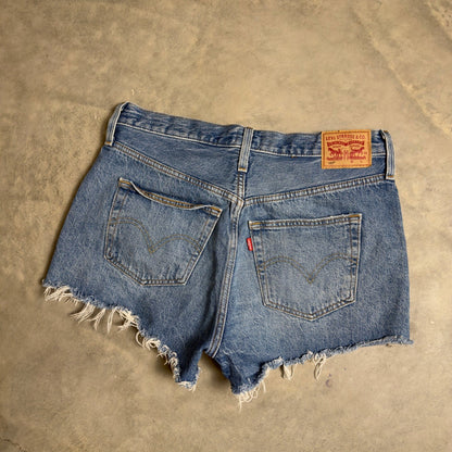Levi's 501 Original Shorts Womens 29 Blue Distressed Retro