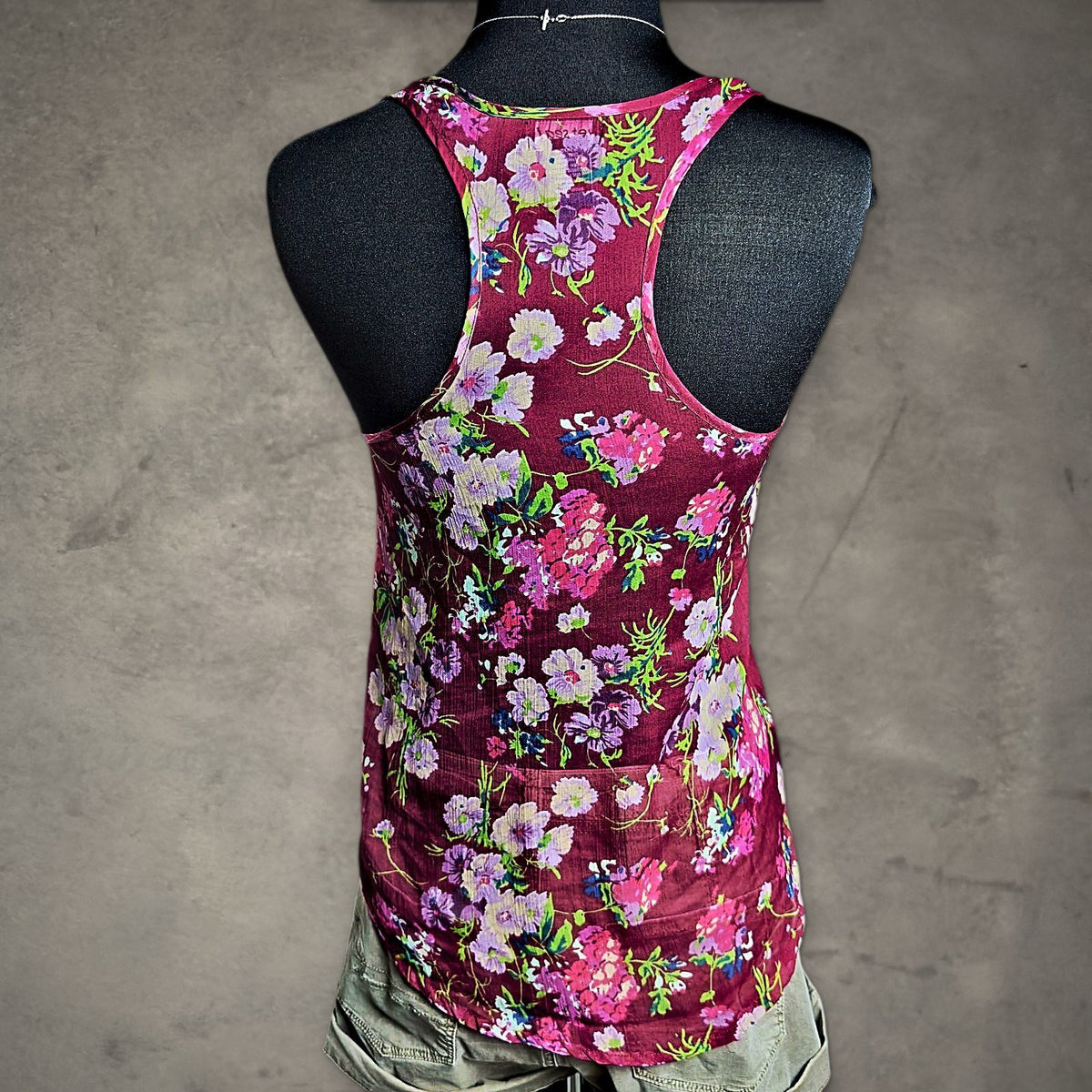 Wet Seal Floral Racerback Tank Top Womens S Burgundy Boho