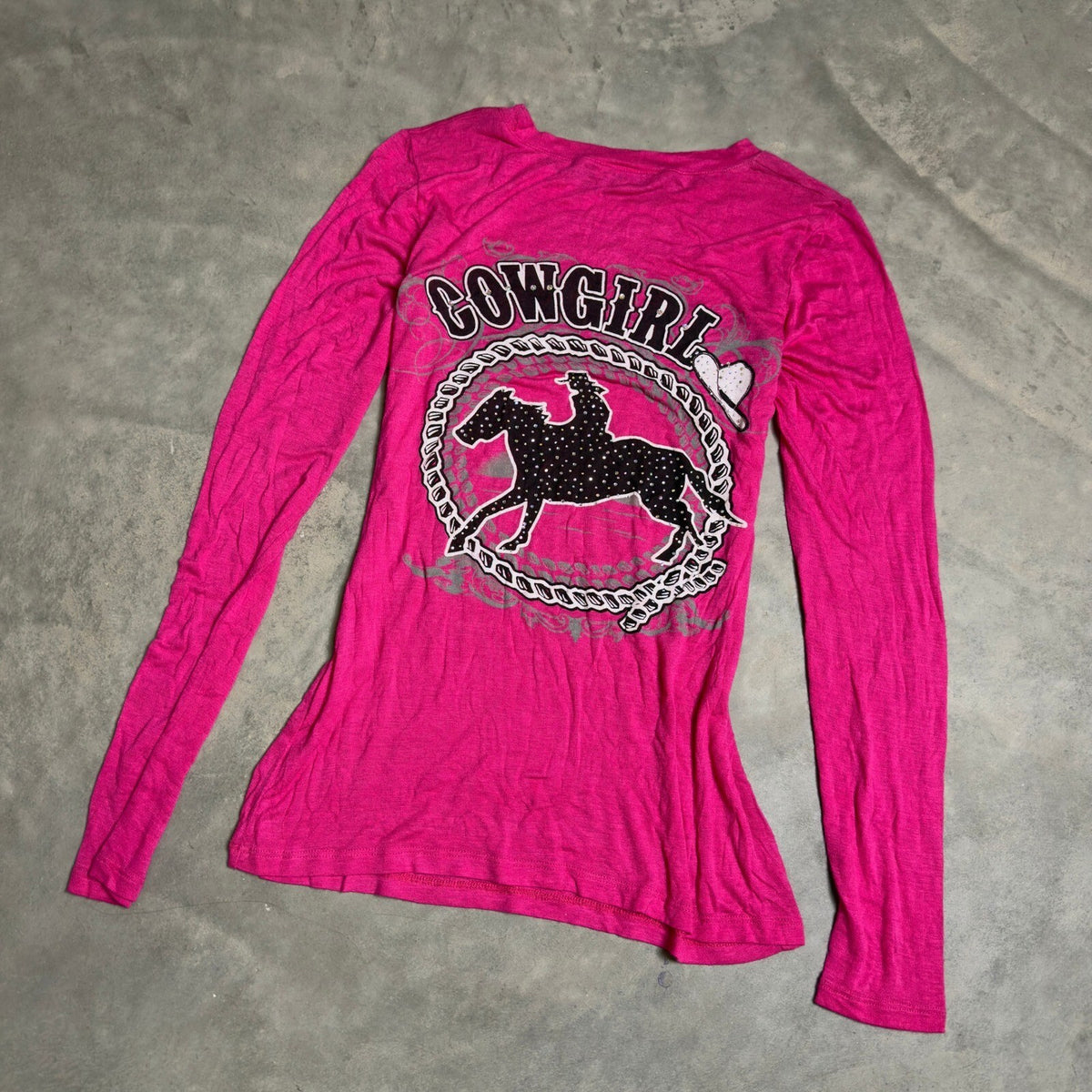 Y2K From Los Angeles Cowgirl Graphic Top Womens Small Pink