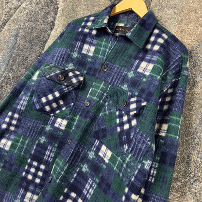 Vintage Anchor Blue Fleece Plaid Shirt Mens S Blue Green