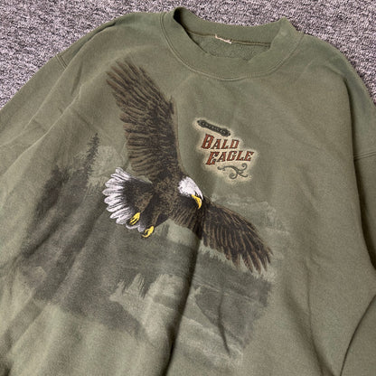 American Bald Eagle Graphic Crewneck Sweatshirt Olive Green