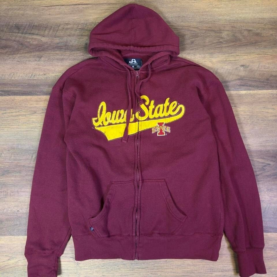Iowa State Cyclones Zip Up Hoodie Mens M Maroon NCAA College