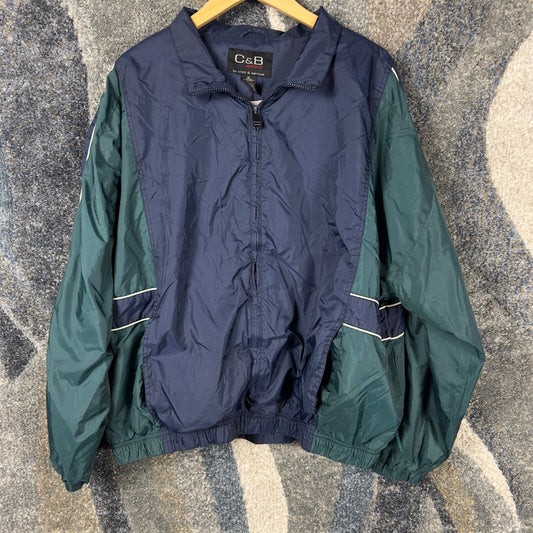Vintage C&B Sport Windbreaker Mens XL Navy Green Colorblock