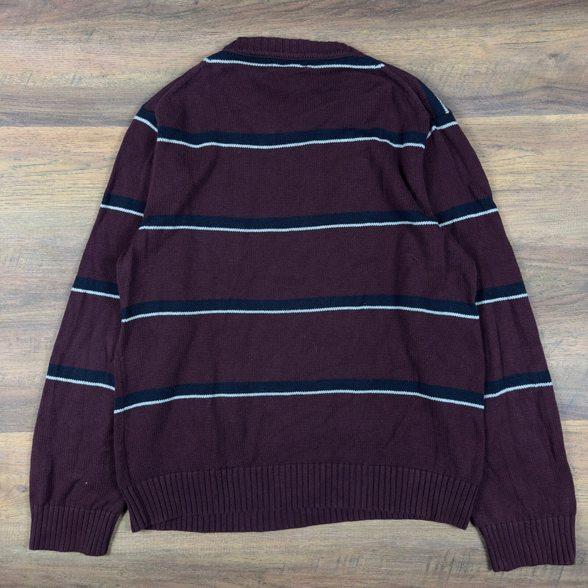 Nautica Striped Crewneck Sweater Mens M Burgundy Navy White