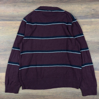 Nautica Striped Crewneck Sweater Mens M Burgundy Navy White