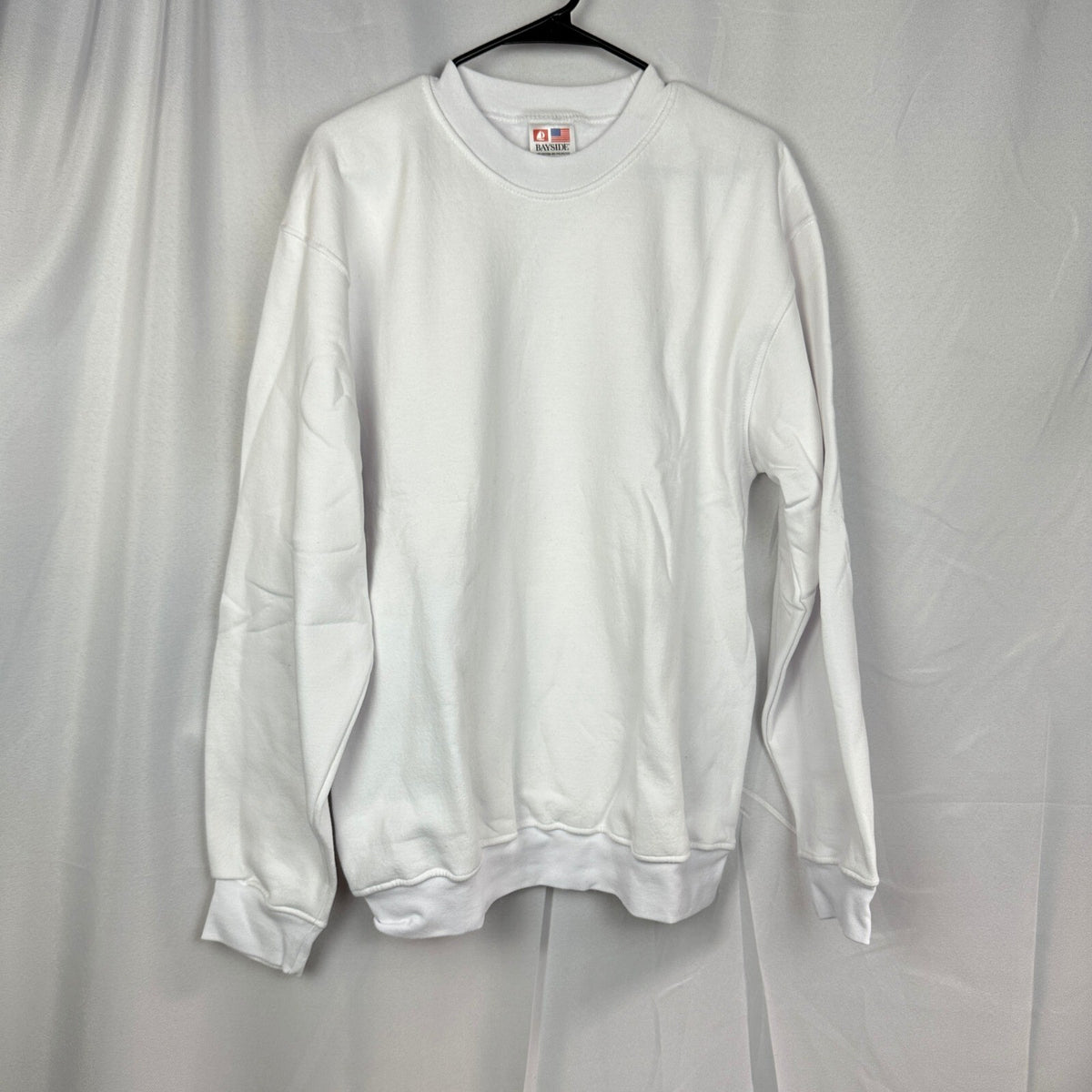 Bayside USA Crewneck Sweatshirt Mens Large White Made in USA
