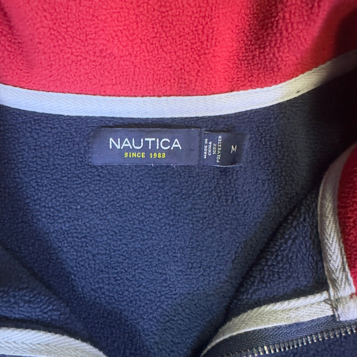 Nautica Quarter Zip Fleece Pullover Navy Red Nautical Preppy