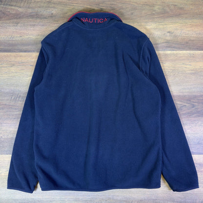 Nautica Quarter Zip Fleece Pullover Navy Red Nautical Preppy