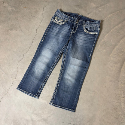 Y2K Vigoss Chelsea Crop Capri Jeans Womens 9/10 Medium Wash