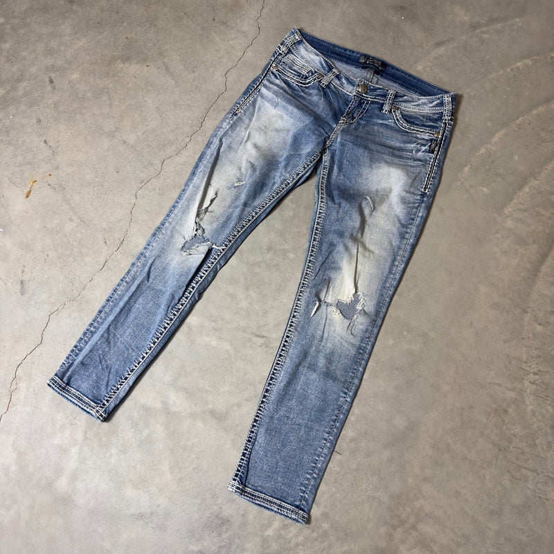 Y2K Silver Jeans Aiko Skinny Jeans Womens 29x29 Light Wash