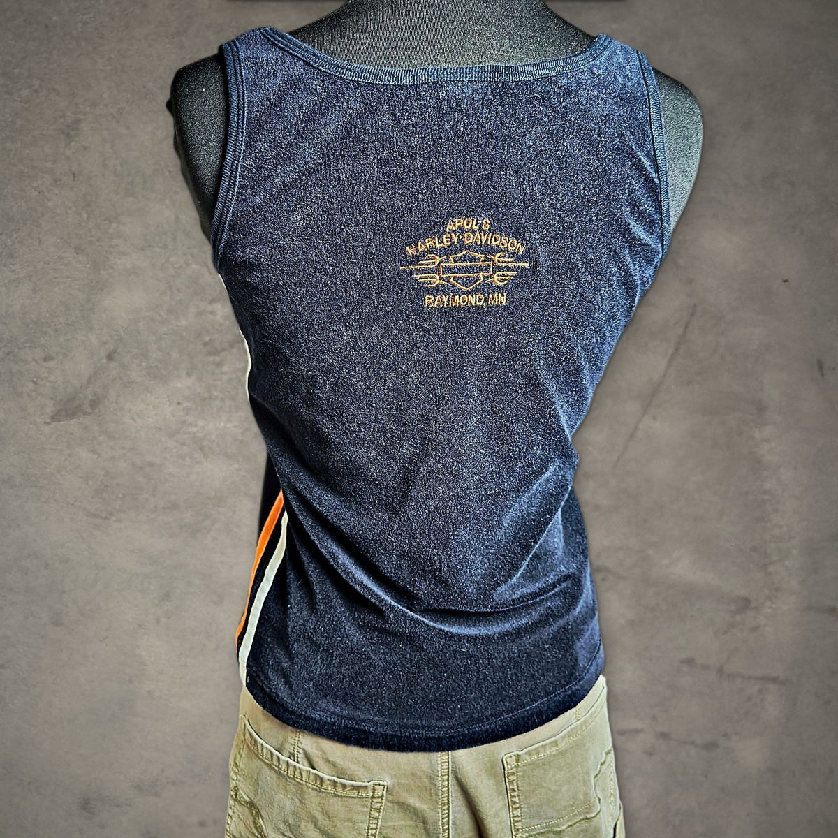 Harley-Davidson Terry Tank Top Womens L Navy Orange Biker