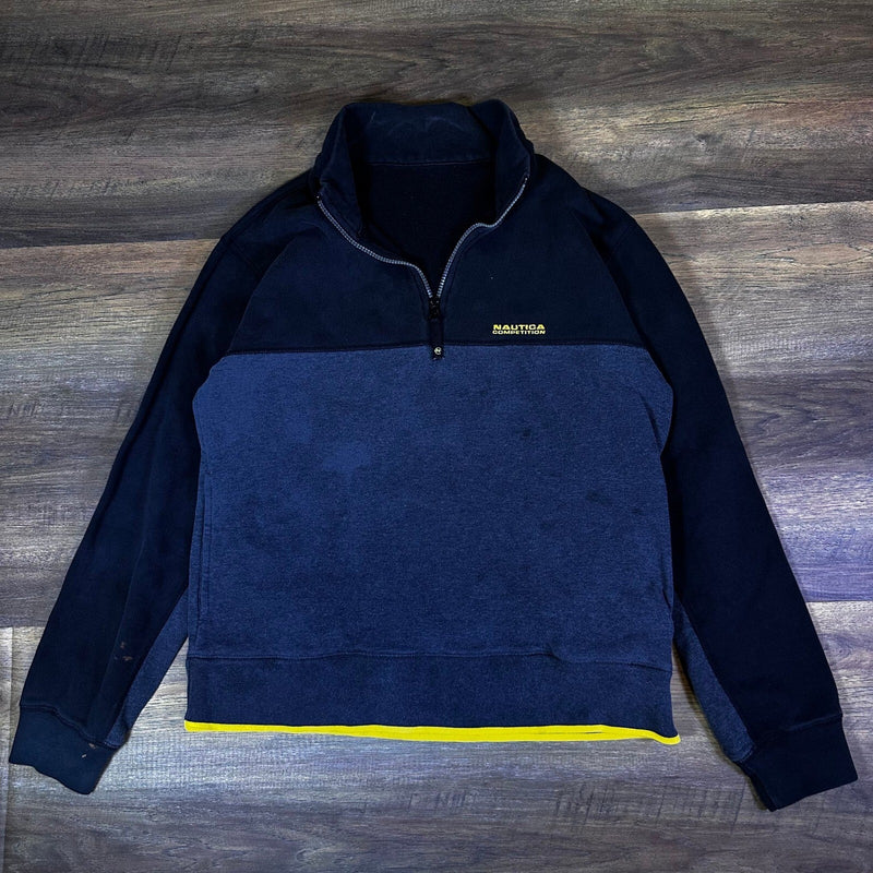 Nautica Competition Quarter Zip Mens L Navy Blue Colorblock