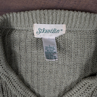 Vintage 90s St Johns Bay Cable Knit V-Neck Sweater Mens L